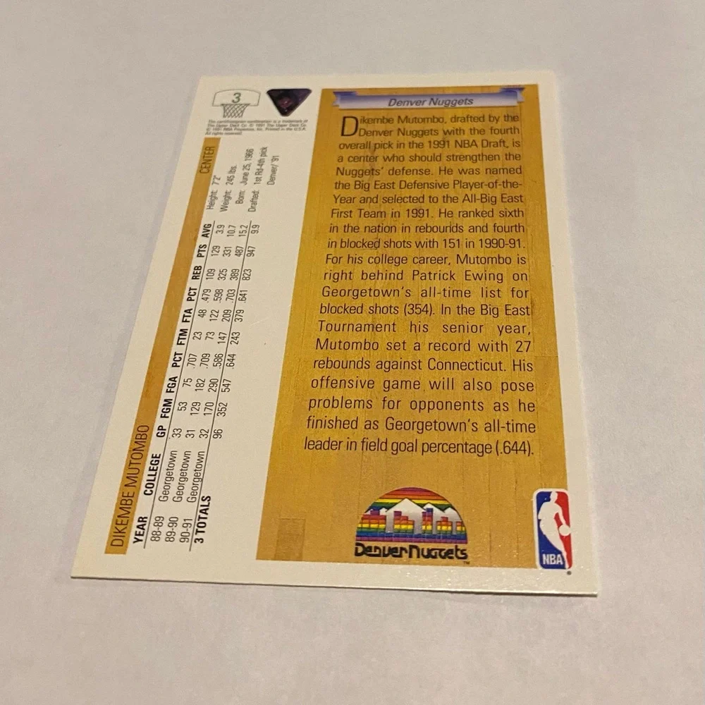 Dikembe Mutombo RC Rookie 1992 Upper Deck Basketball Card Vintage